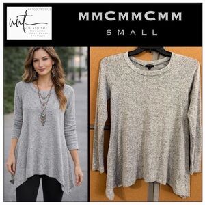 MMCMmCmm Gray Marled Sharkbite Hem Tunic Top Size Small Boho Swing Knit Soft